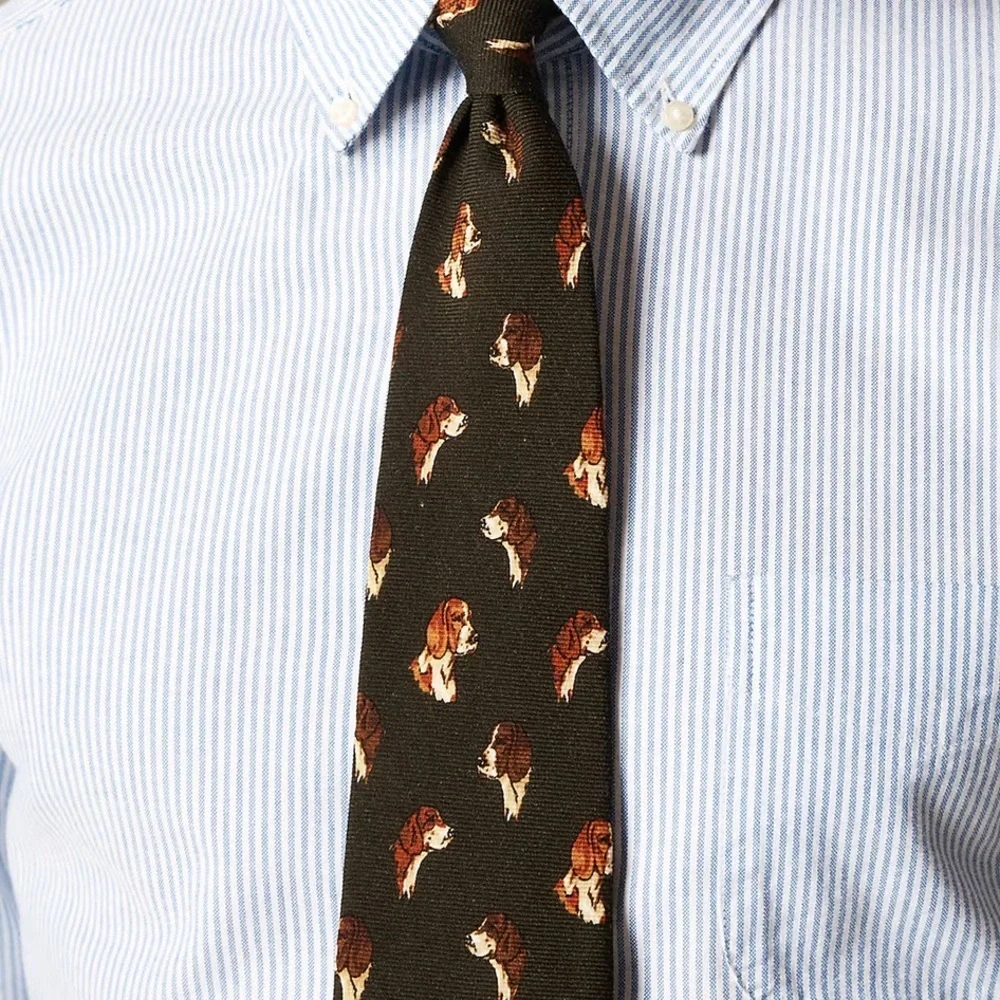 J crew olive dogs Italian wool tie in dog pattern